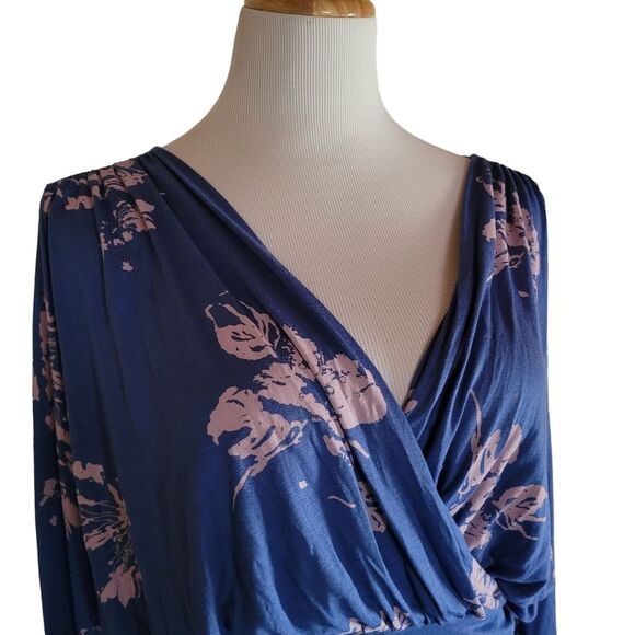 FREE PEOPLE Fiona Wrap Top, Boho, Blue Cobalt, XSmall, Bell Long Sleeves - Picture 10 of 16